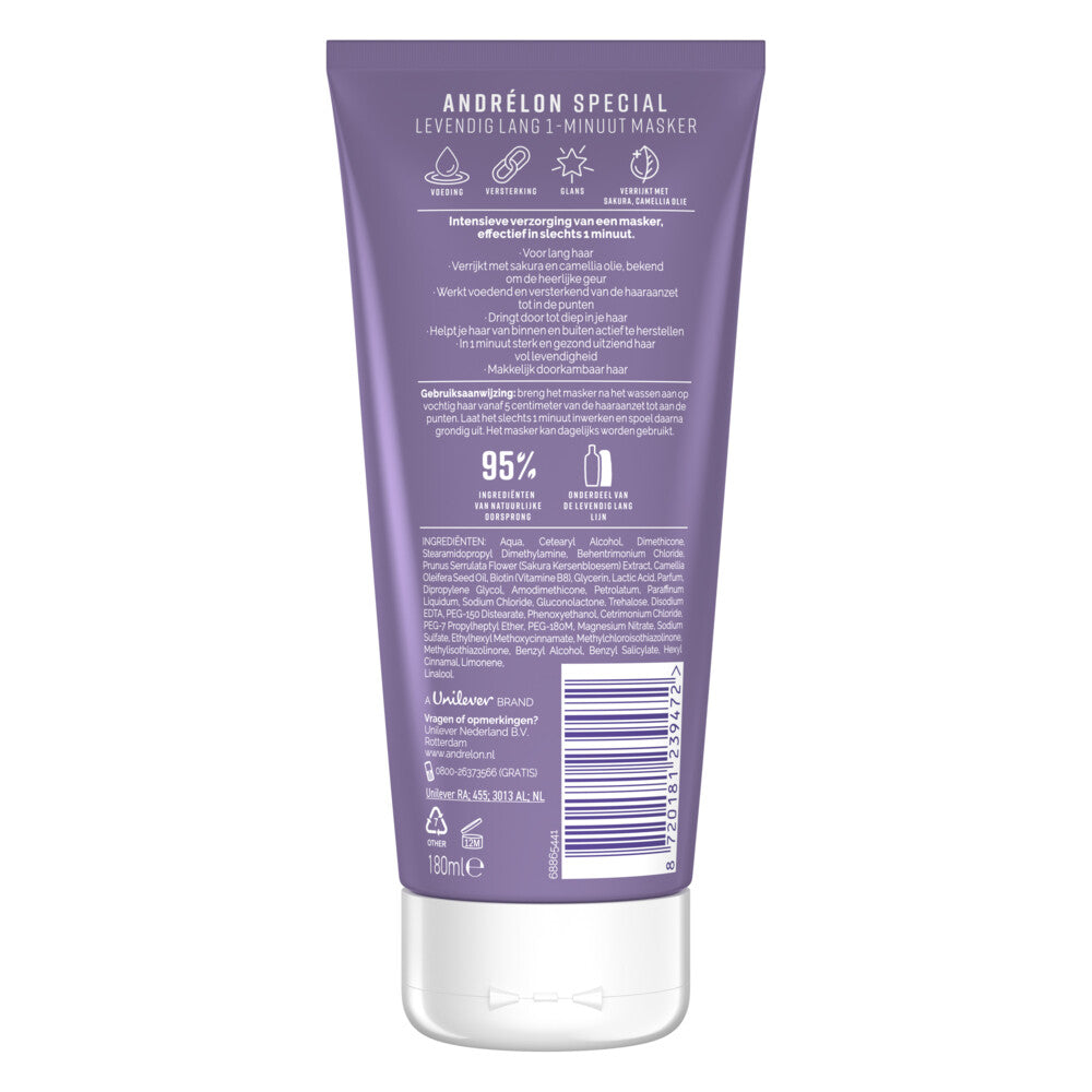 Andrélon 1 Minuut Wow Masker Levendig Lang 180 ml