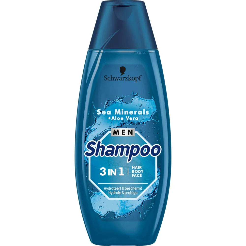Schwarzkopf Men Shampoo 3 in 1 Hair-Body-Face Sea Minerals + Aloe Vera 400 ml - K Drogerie