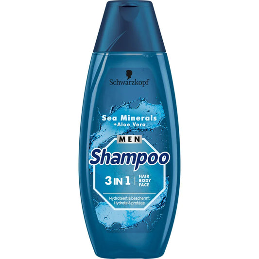 Schwarzkopf Men Shampoo 3 in 1 Hair-Body-Face Sea Minerals + Aloe Vera 400 ml - K Drogerie